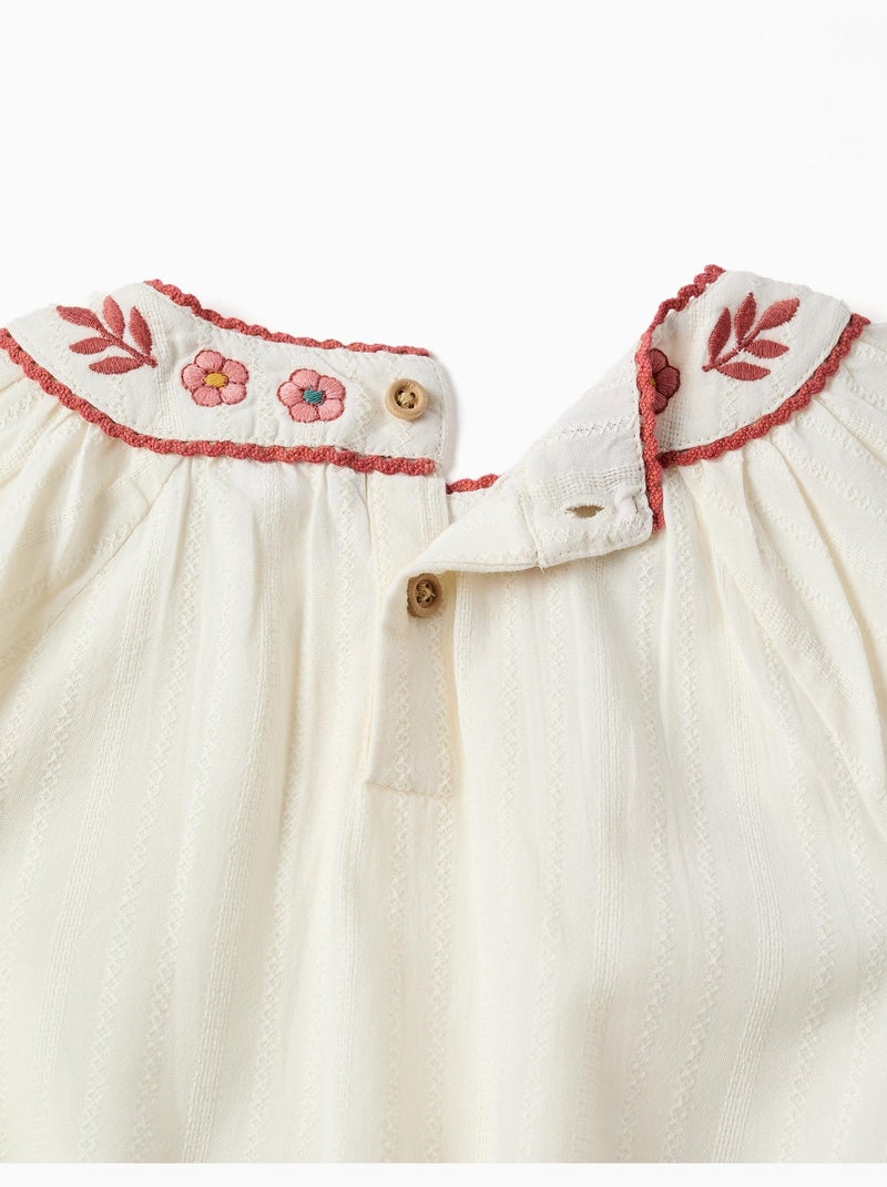 Blouse en coton à manches longues avec col brodé Blanc - Kiabi