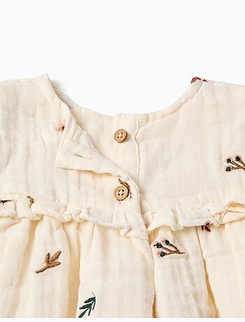 Blouse en coton à manches longues avec fleurs brodées