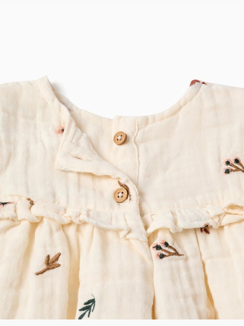 Blouse en coton à manches longues avec fleurs brodées - Kiabi