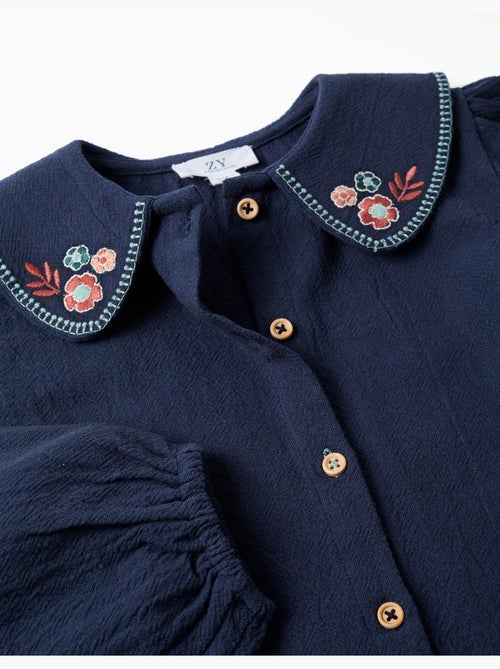 Blouse en coton à manches longues avec fleurs brodées - Kiabi Blouse en coton à manches longues avec fleurs brodées - Kiabi