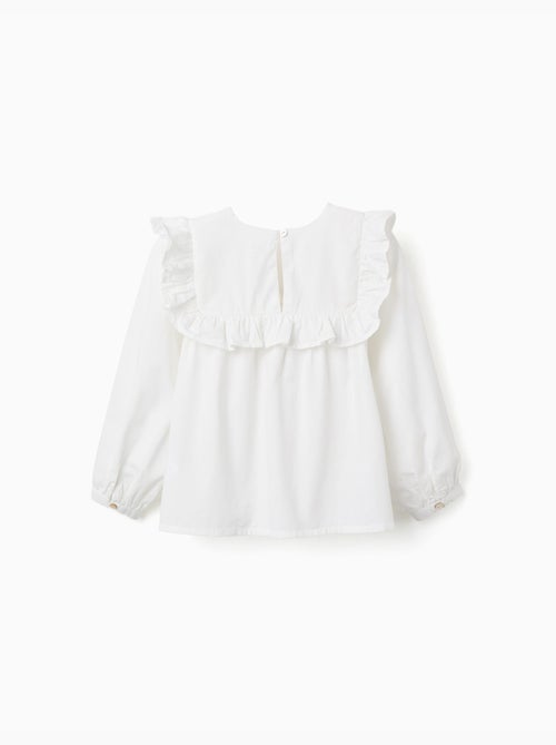 Blouse en coton à manches longues avec volants et broderie - Kiabi Blouse en coton à manches longues avec volants et broderie - Kiabi