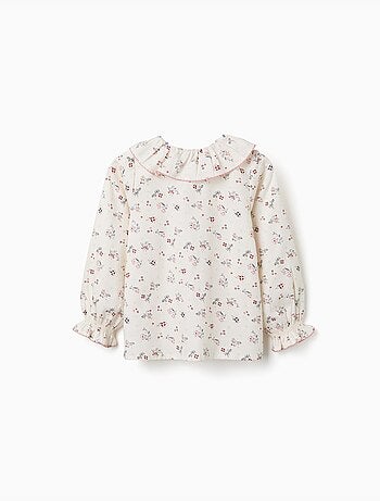 Blouse en coton à manches longues et motif fleuri
