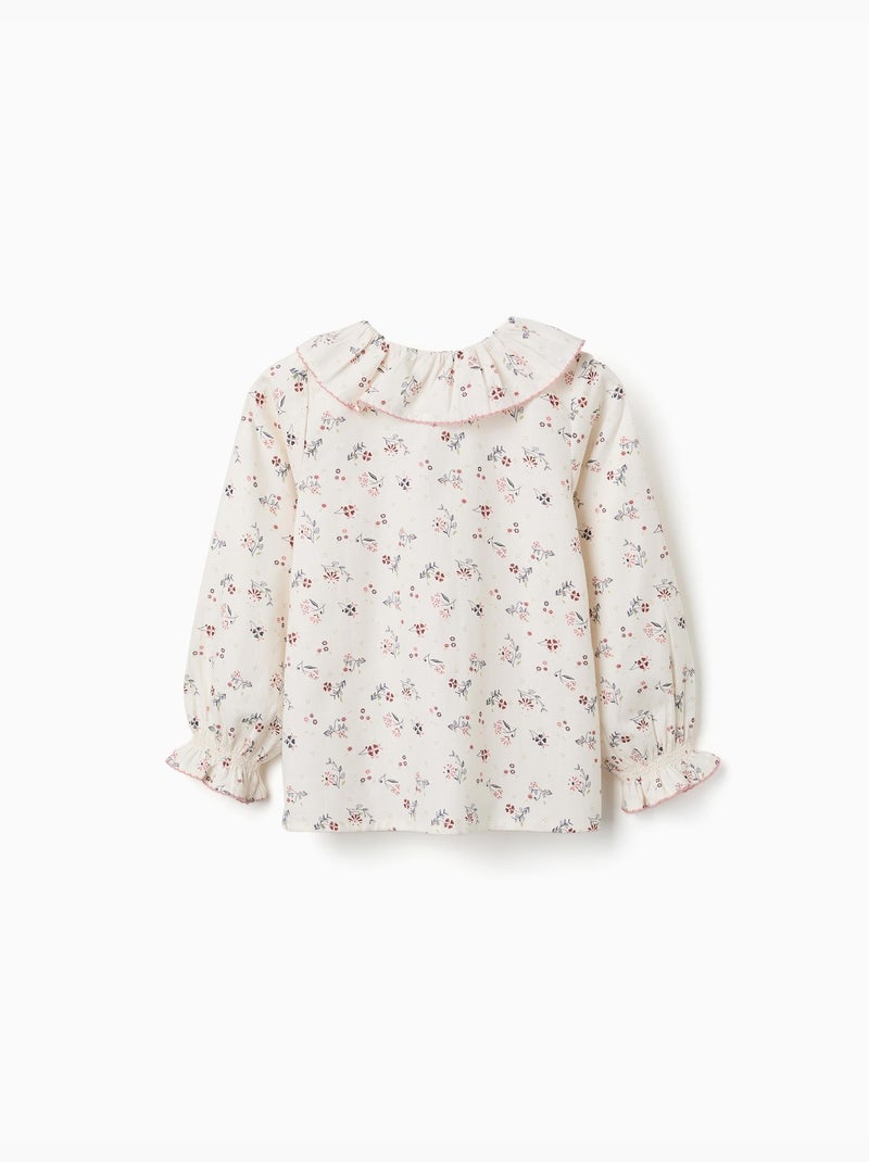 Blouse en coton à manches longues et motif fleuri Blanc - Kiabi