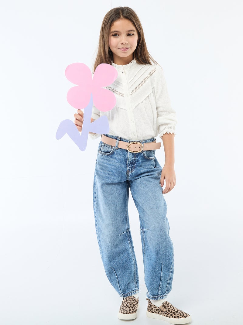Blouse en coton plumetis Blanc - Kiabi