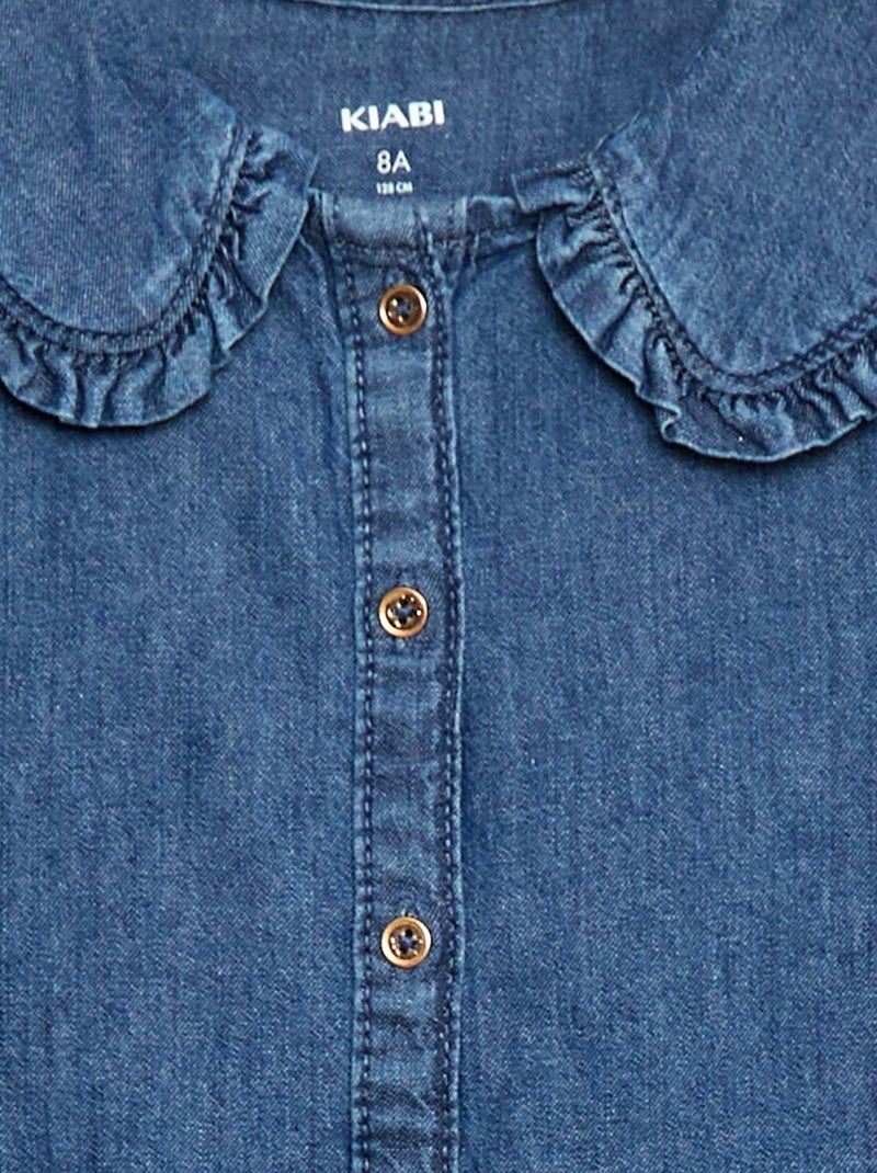 Blouse en denim avec col claudine Bleu - Kiabi