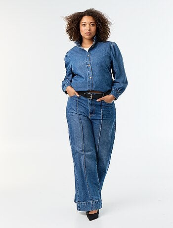Blouse en denim avec col montant volanté