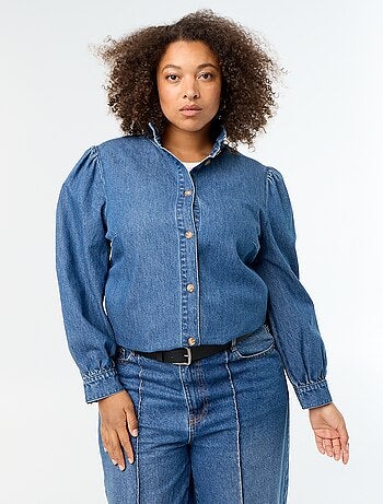 Blouse en denim avec col montant volanté