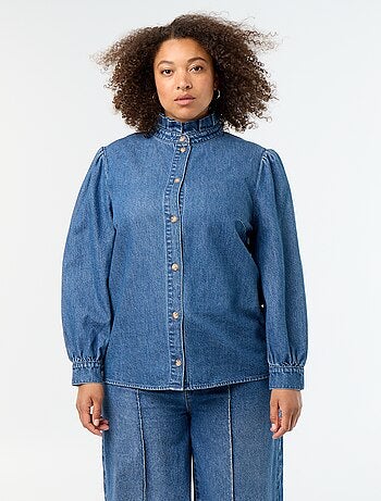 Blouse en denim avec col montant volanté