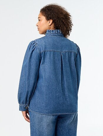 Blouse en denim avec col montant volanté