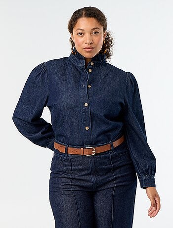 Blouse en denim avec col montant volanté