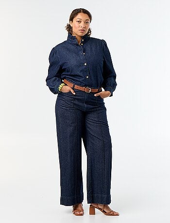 Blouse en denim avec col montant volanté