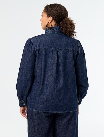 Blouse en denim avec col montant volanté