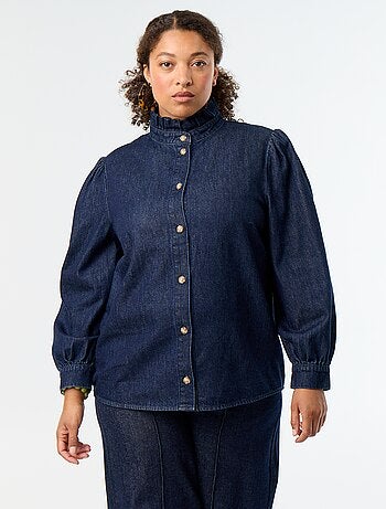 Blouse en denim avec col montant volanté