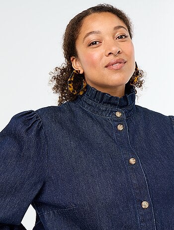Blouse en denim avec col montant volanté