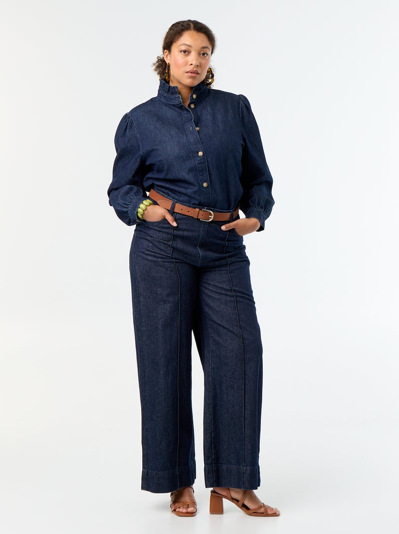 Blouse en denim avec col montant volanté Bleu - Kiabi