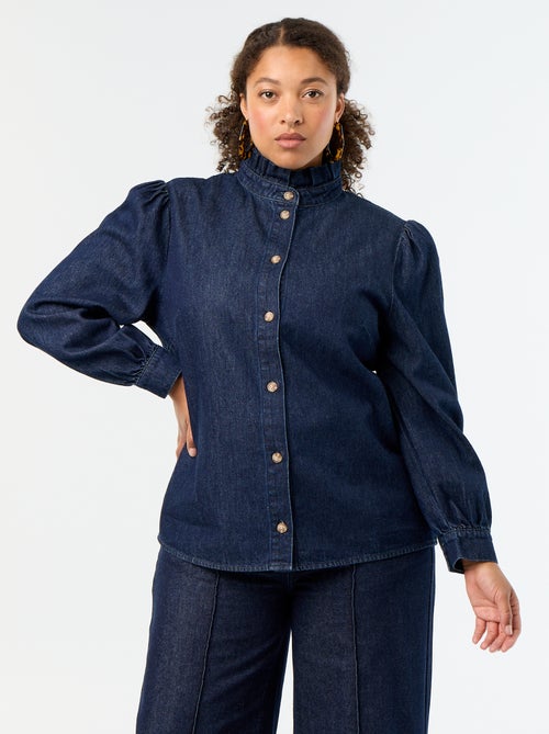 Blouse en denim avec col montant volanté - Kiabi Blouse en denim avec col montant volanté - Kiabi