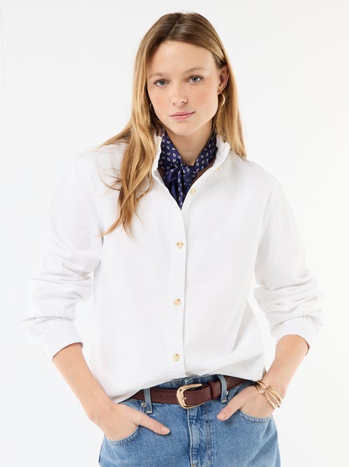 Blouse en denim avec col volanté - Kiabi