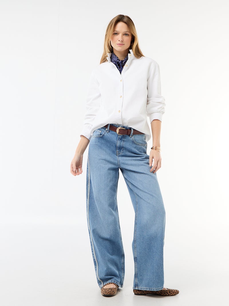 Blouse en denim avec col volanté Blanc - Kiabi