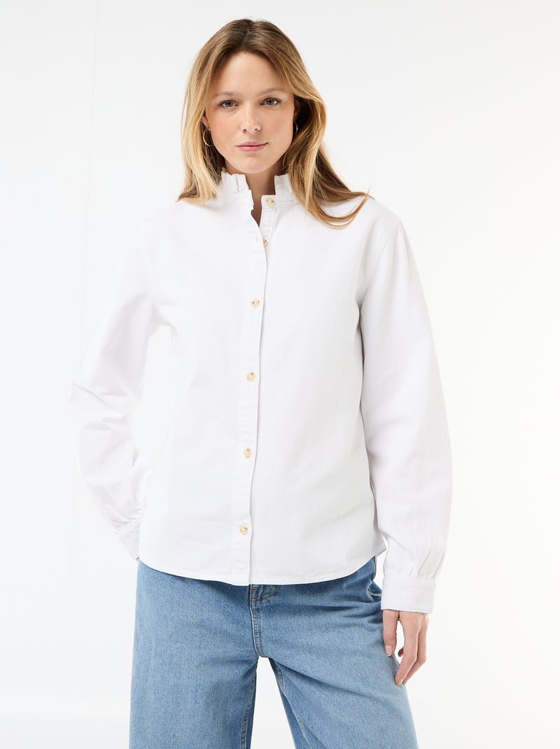 Blouse en denim avec col volanté Blanc - Kiabi