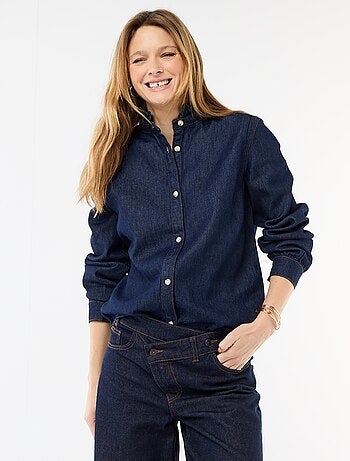 Blouse en denim avec col volanté