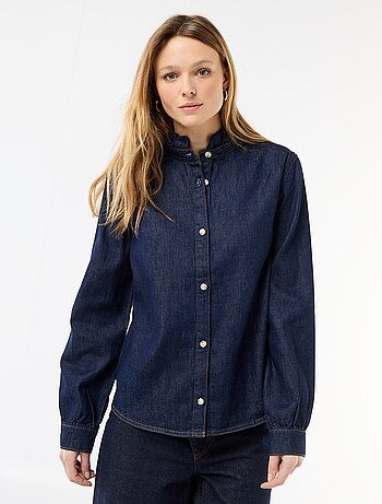Blouse en denim avec col volanté