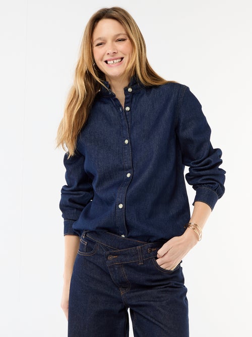 Blouse en denim avec col volanté - Kiabi