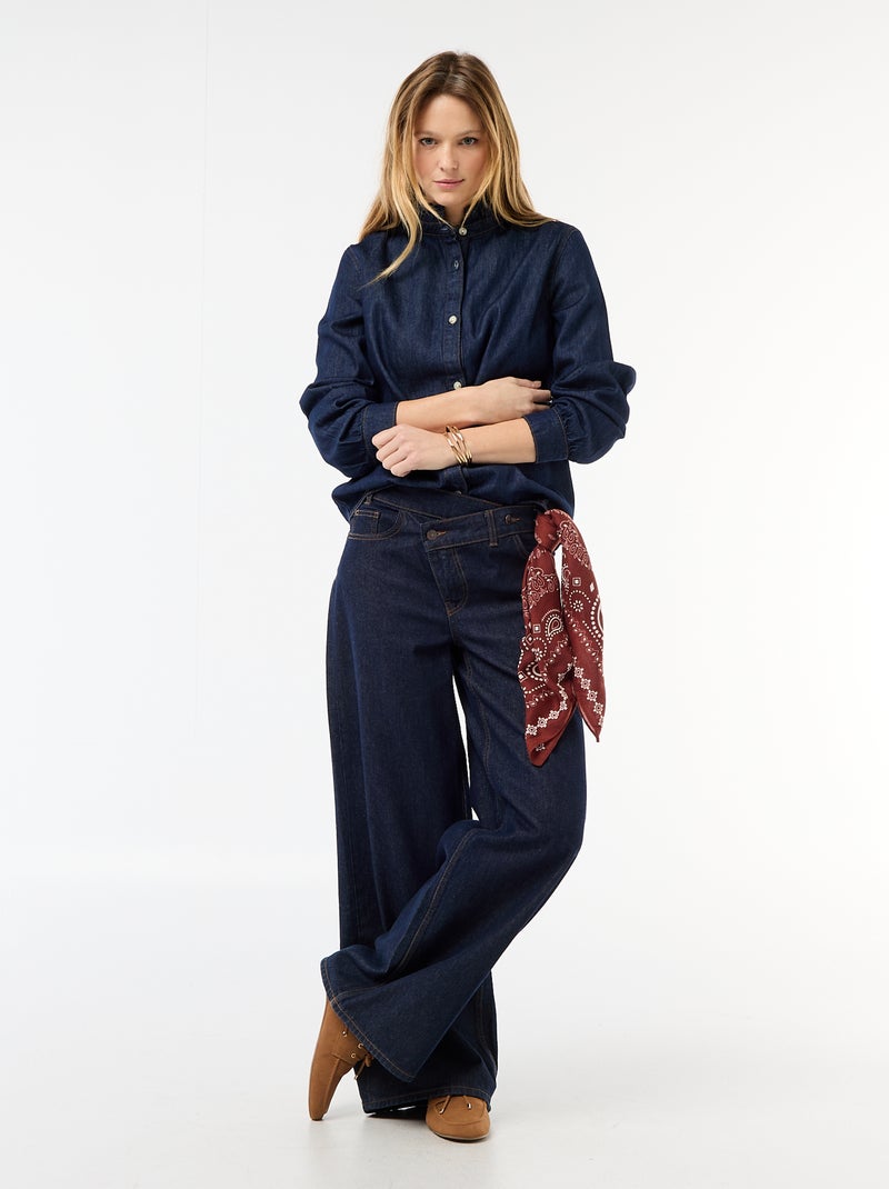 Blouse en denim avec col volanté Bleu - Kiabi