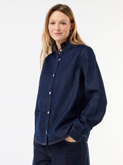 Blouse en denim avec col volanté - Kiabi