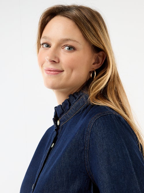 Blouse en denim avec col volanté - Kiabi