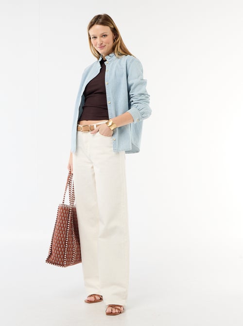 Blouse en denim avec col volanté - Kiabi