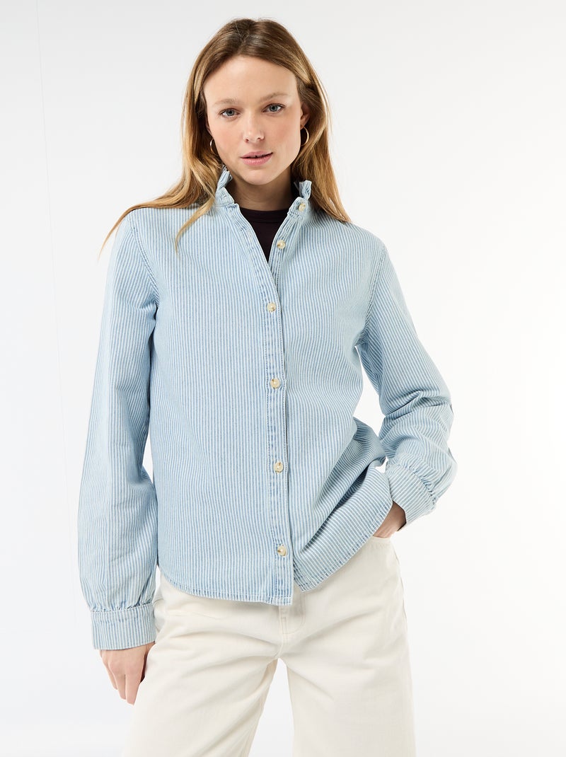 Blouse en denim avec col volanté Bleu - Kiabi