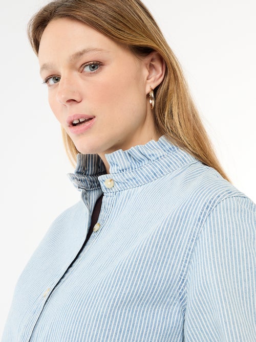Blouse en denim avec col volanté - Kiabi