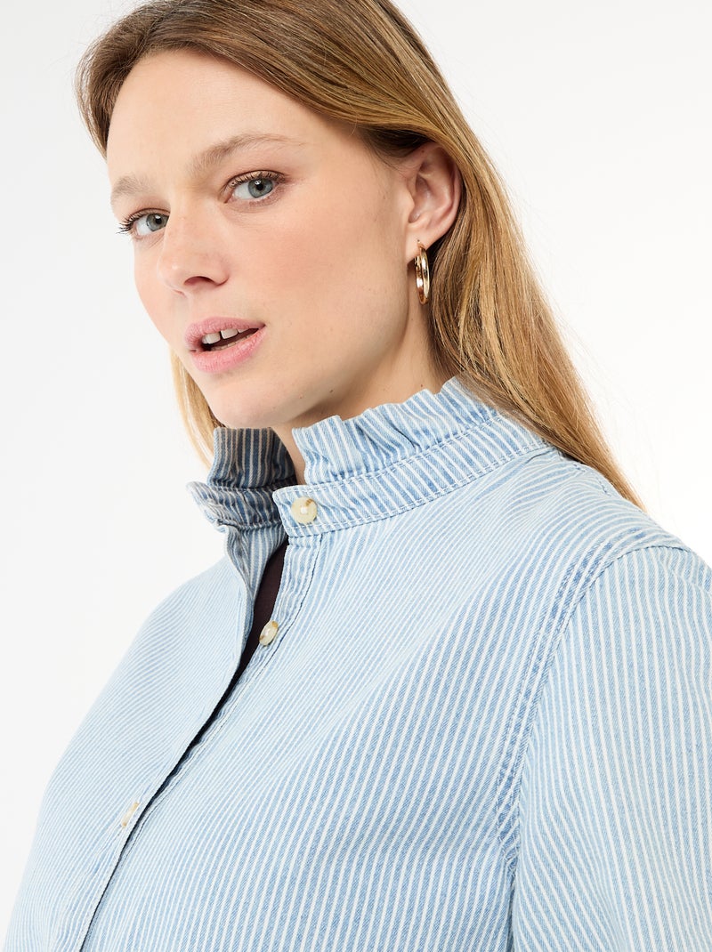 Blouse en denim avec col volanté Bleu - Kiabi