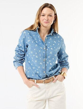Blouse en denim avec col volanté