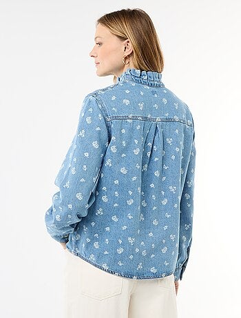 Blouse en denim avec col volanté