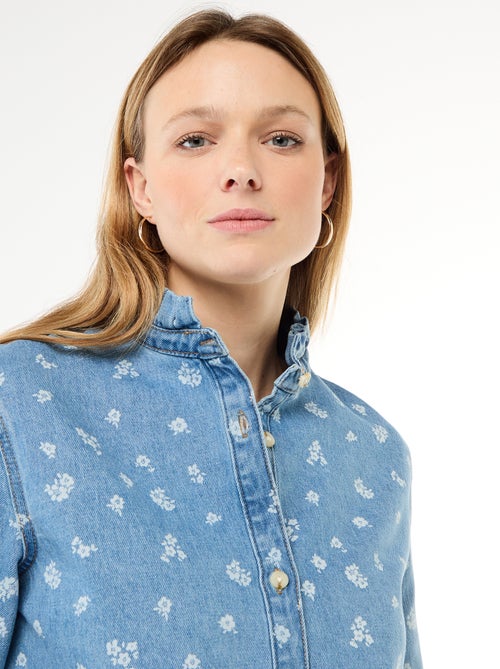 Blouse en denim avec col volanté - Kiabi