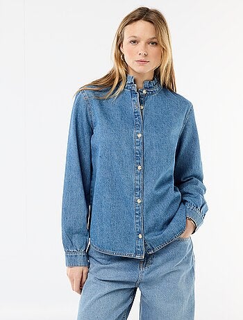 Blouse en denim avec col volanté