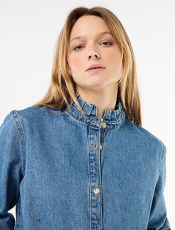 Blouse en denim avec col volanté