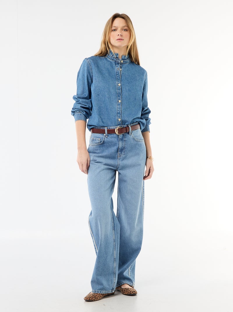 Blouse en denim avec col volanté Bleu - Kiabi
