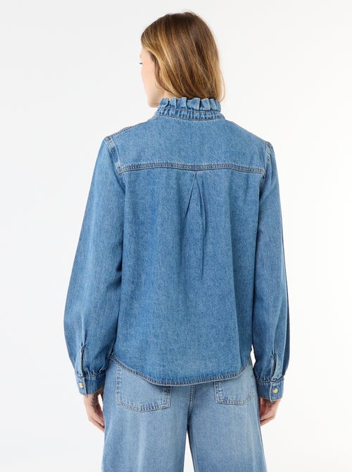 Blouse en denim avec col volanté - Kiabi