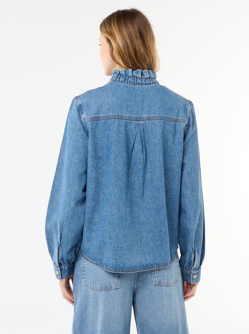 Blouse en denim avec col volanté Bleu - Kiabi