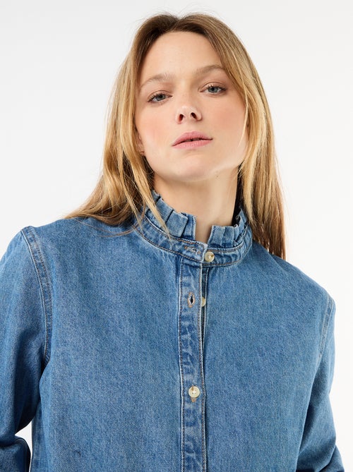 Blouse en denim avec col volanté - Kiabi