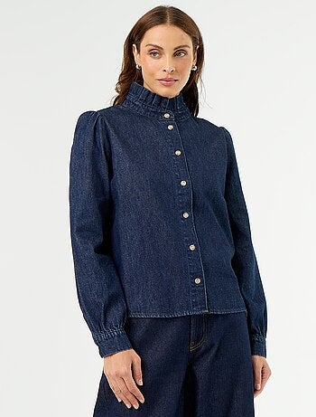 Blouse en denim avec col volanté