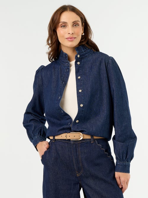 Blouse en denim avec col volanté - Kiabi