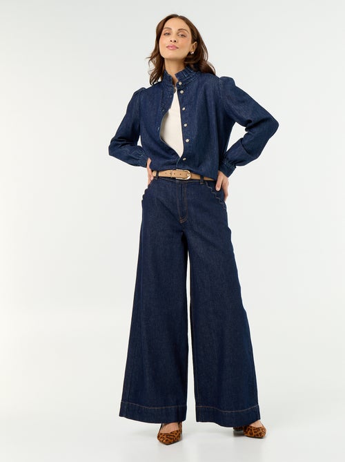 Blouse en denim avec col volanté - Kiabi