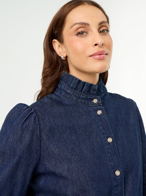 Blouse en denim avec col volanté - Kiabi