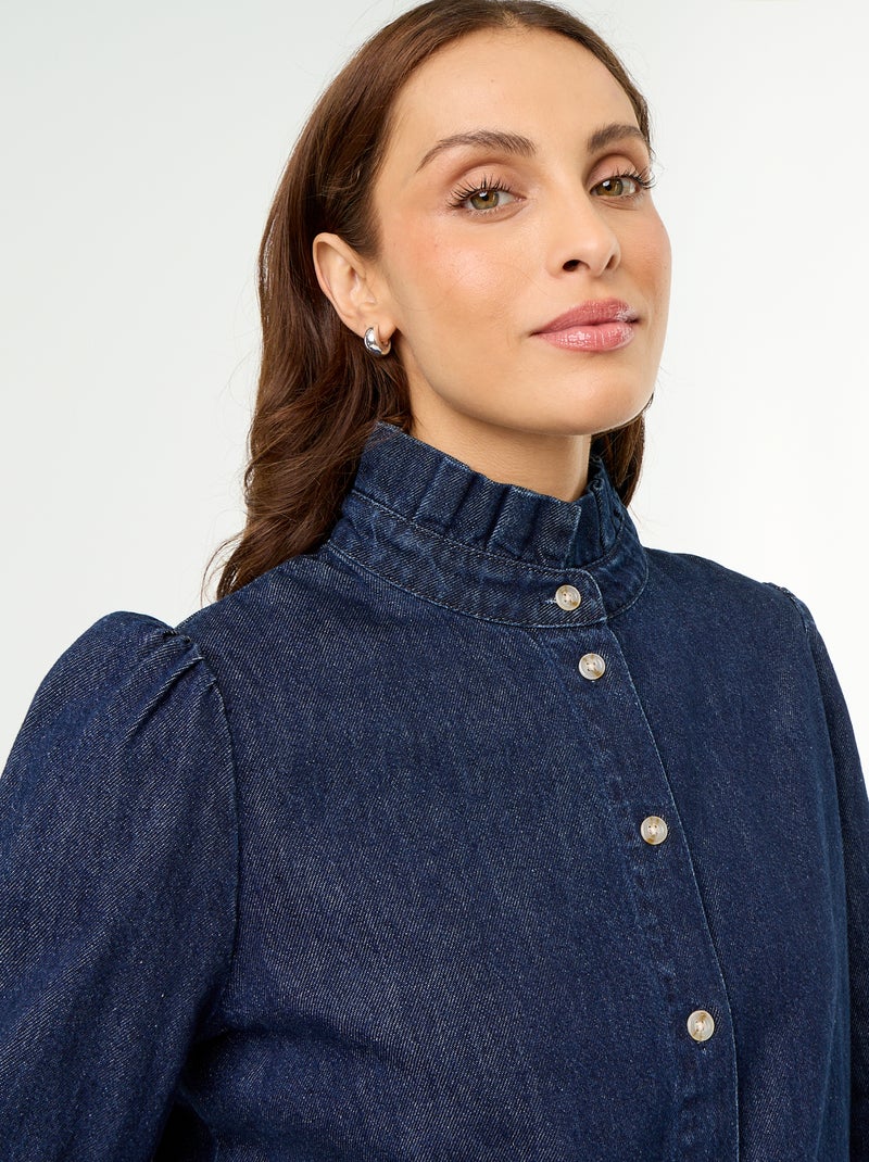 Blouse en denim avec col volanté Bleu - Kiabi