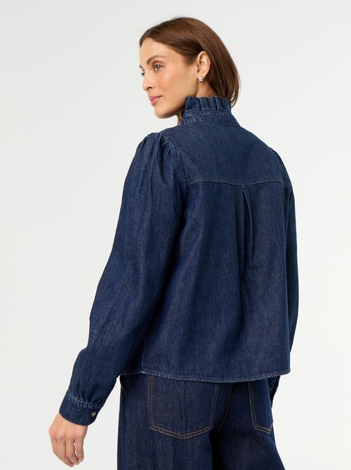 Blouse en denim avec col volanté - Kiabi