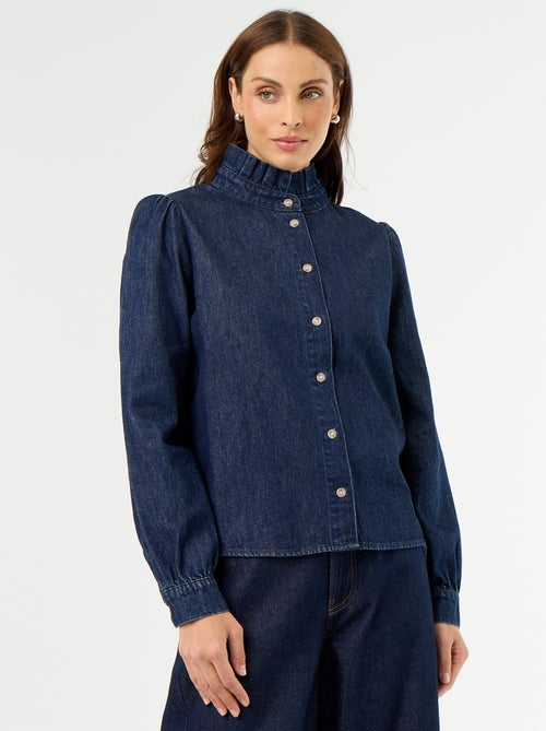 Blouse en denim avec col volanté - Kiabi