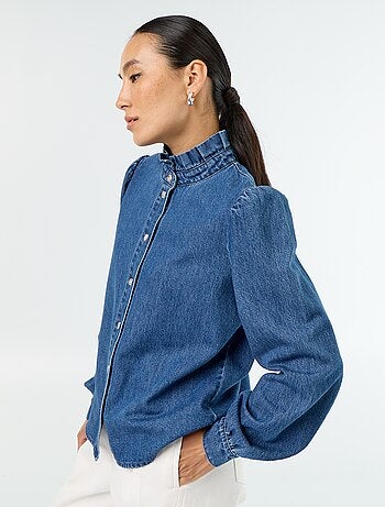 Blouse en denim avec col volanté